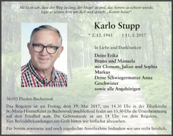 Traueranzeige von Karlo Stupp 