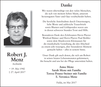 Traueranzeige von Robert Menz 