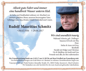 Traueranzeige von Rudolf Mauritius Schmitz 