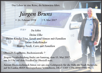 Traueranzeige von Jürgen Bruns 