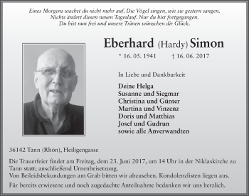 Traueranzeige von Eberhard Simon 