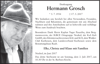 Traueranzeige von Hermann Grosch 