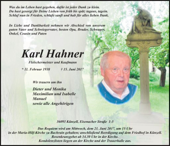 Traueranzeige von Karl Hahner 