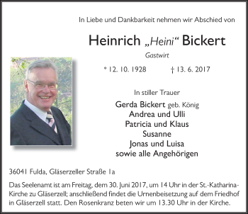 Traueranzeige von Heinrich Bickert 