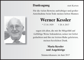 Traueranzeige von Werner Kessler 