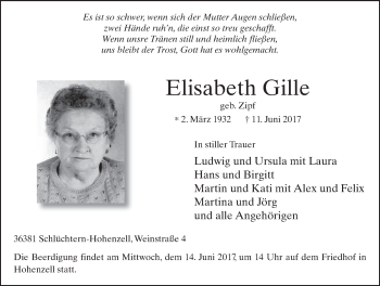 Traueranzeige von Elisabeth Gille 