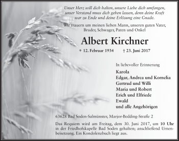 Traueranzeige von Albert Kirchner 