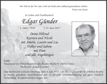 Traueranzeige von Edgar Günder 