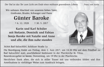 Traueranzeige von Günter Baroke 