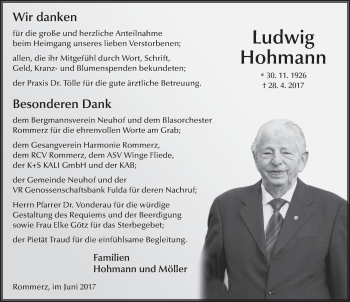 Traueranzeige von Ludwig Hohmann 