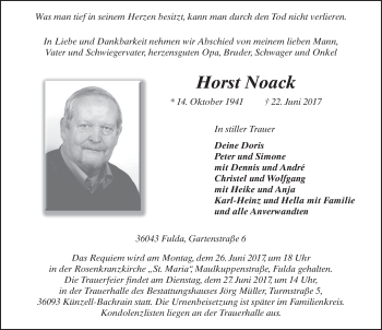 Traueranzeige von Horst Noack 