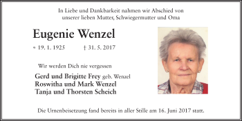 Traueranzeige von Eugenie Wenzel 