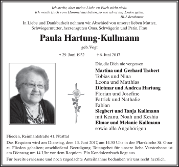 Traueranzeige von Paula Hartung-Kullmann 