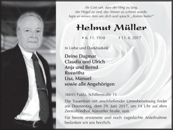Traueranzeige von Helmut Müller 