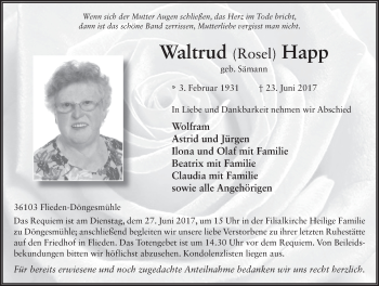 Traueranzeige von Waltrud Happ 
