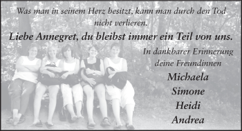 Traueranzeige von Annegret Hahn 