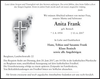 Traueranzeige von Anita Frank 