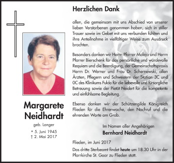 Traueranzeige von Margarete Neidhardt 