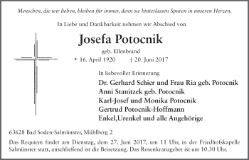 Traueranzeige von Josefa Potocnik 