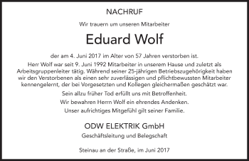 Traueranzeige von Eduard Wolf 