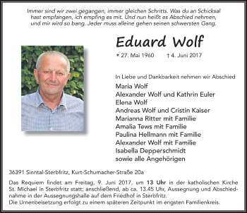 Traueranzeige von Eduard Wolf 