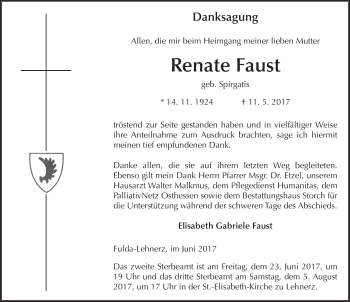 Traueranzeige von Renate Faust 