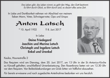 Traueranzeige von Anton Latsch 