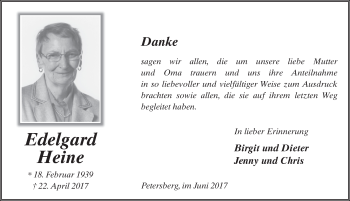 Traueranzeige von Edelgard Heine 