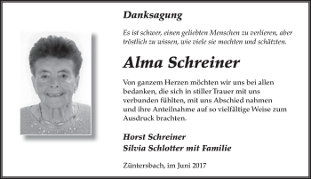 Traueranzeige von Alma Schreiner 