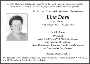 Traueranzeige von Lina Dorn 