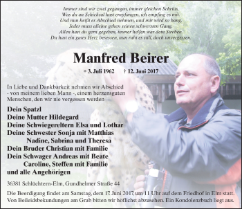 Traueranzeige von Manfred Beirer 
