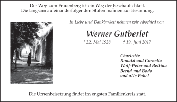 Traueranzeige von Werner Gutberlet 