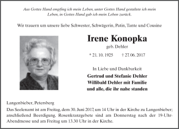 Traueranzeige von Irene Konopka 
