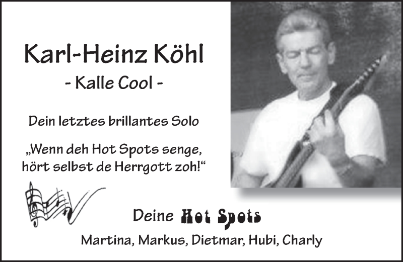  Traueranzeige für Karl-Heinz Köhl vom 09.06.2017 aus 