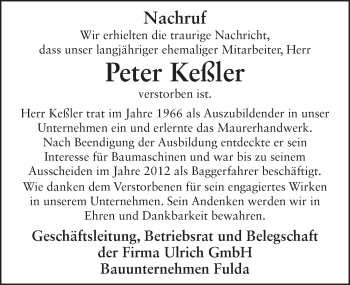 Traueranzeige von Peter Keßler 