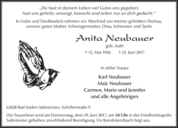 Traueranzeige von Anita Neubauer 
