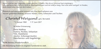 Traueranzeige von Christel Weigand 