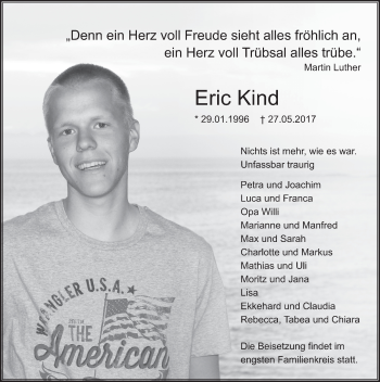 Traueranzeige von Eric Kind 