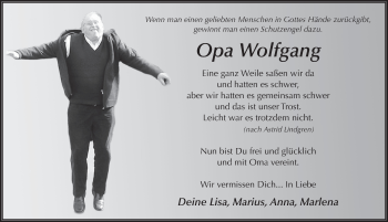 Traueranzeige von Wolfgang Lindenthal 
