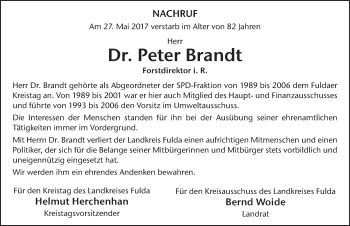 Traueranzeige von Peter Brandt 