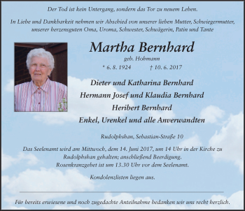 Traueranzeige von Martha Bernhard 