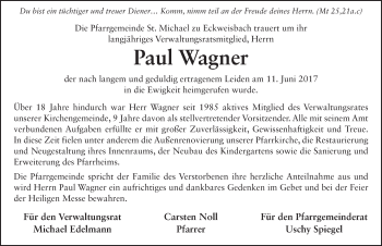 Traueranzeige von Paul Wagner 