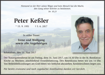 Traueranzeige von Peter Keßler 