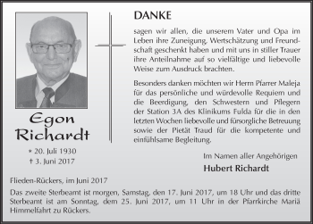 Traueranzeige von Egon Richardt 