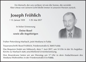Traueranzeige von Joseph Fröhlich 