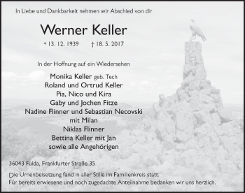 Traueranzeige von Werner Keller 
