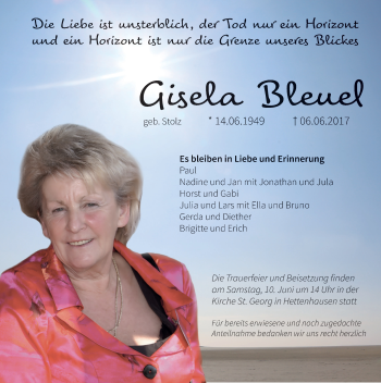 Traueranzeige von Gisela Bleuel 