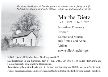Traueranzeige von Martha Dietz 