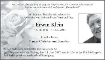 Traueranzeige von Erwin Klein 