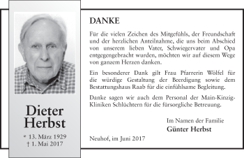 Traueranzeige von Dieter Herbst 